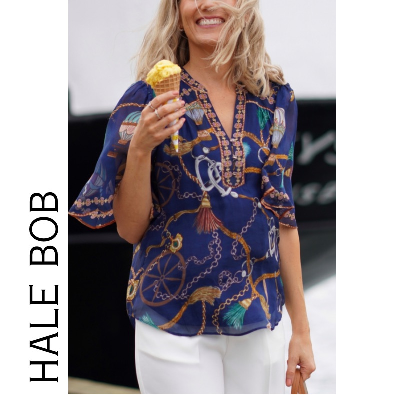 Hale Bob Women's Silk Blend Flutter Sleeve Blouse Size M